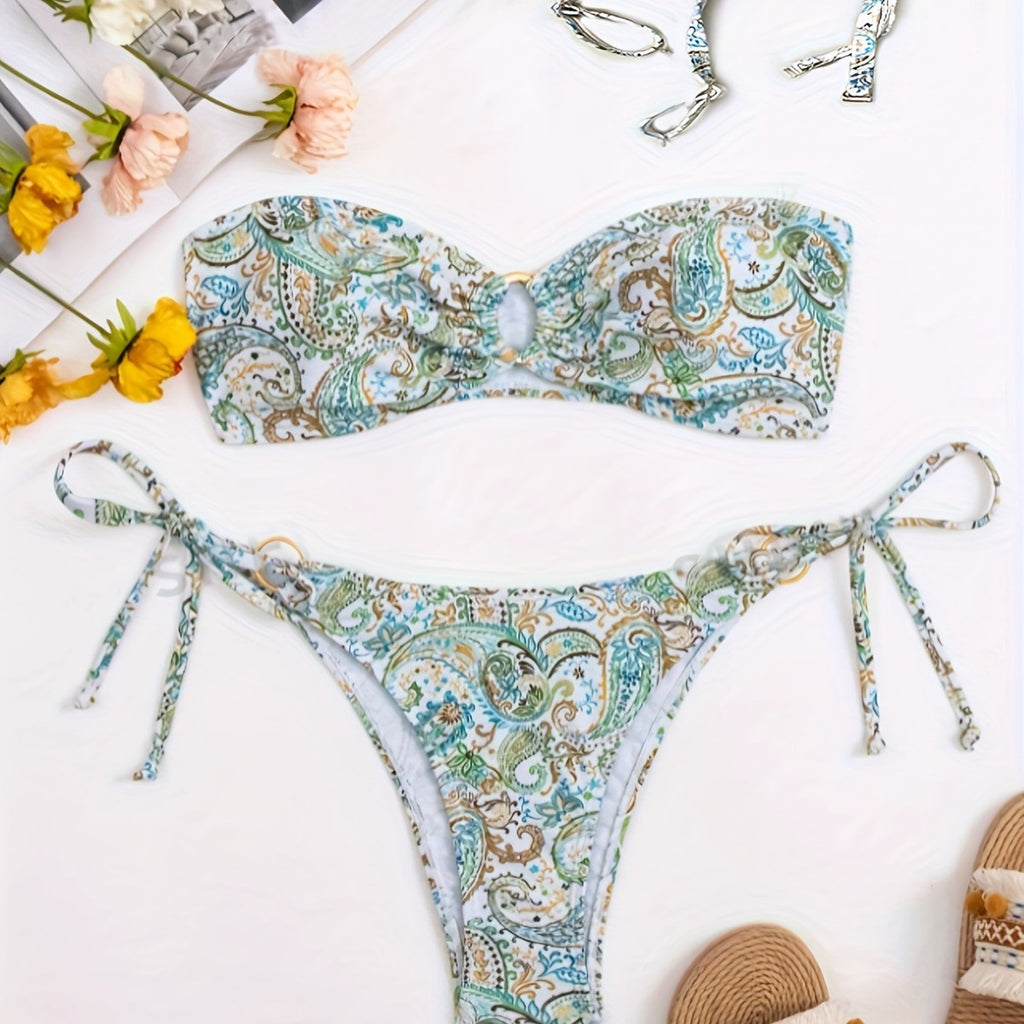 Womens Printed Two-Piece Swimsuit Bikini Sexy Strappy Swimwear