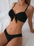 Solid-color Halter Split Swimsuit For Women