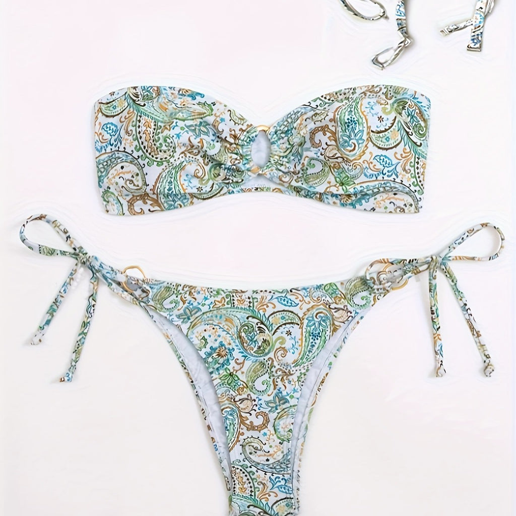 Womens Printed Two-Piece Swimsuit Bikini Sexy Strappy Swimwear