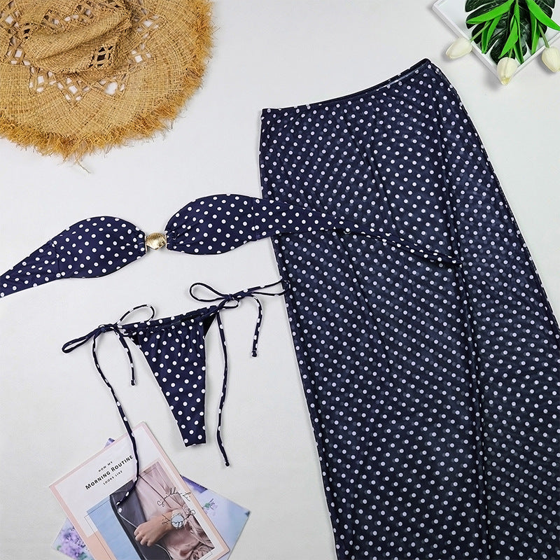Sexy Tube Top Bikini Three-piece Set Polka Dot European And American