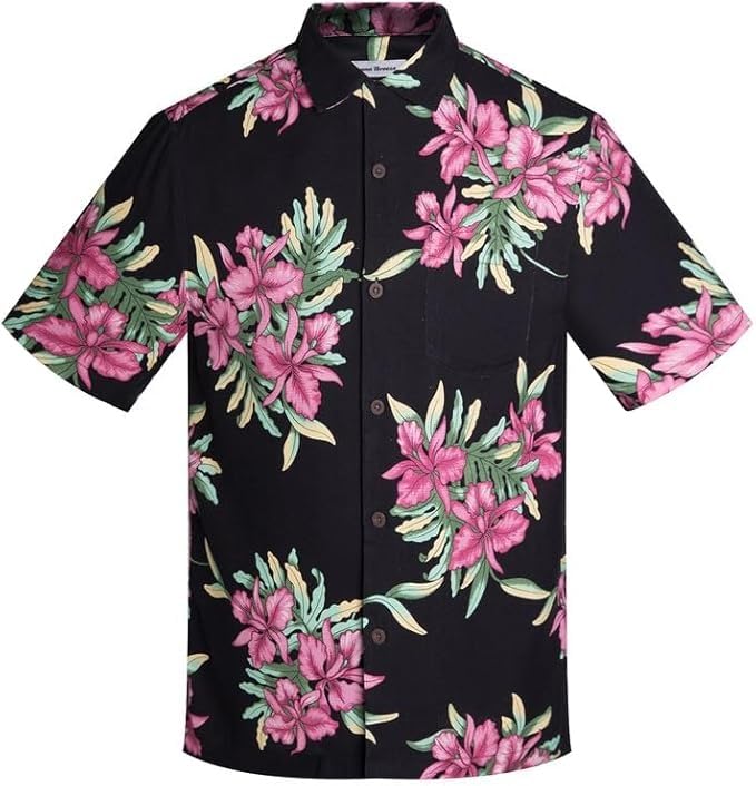 Men's Hawaiian Shirts Silk and Cotton Blend Button Down Short Sleeve Tropical Print Camp Shirts