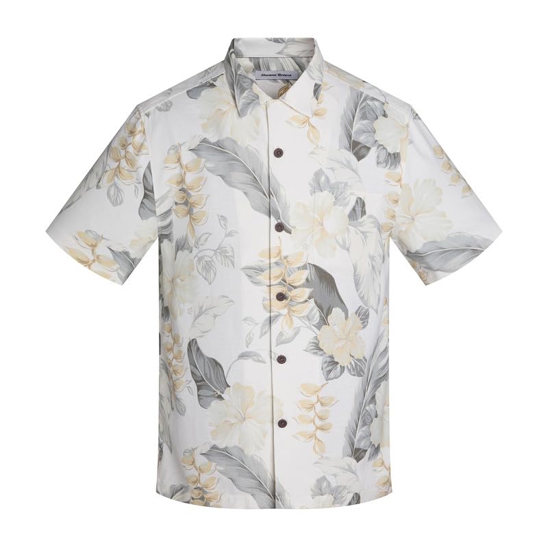 Men's Hawaiian Shirts Silk and Cotton Blend Button Down Short Sleeve Tropical Print Camp Shirts