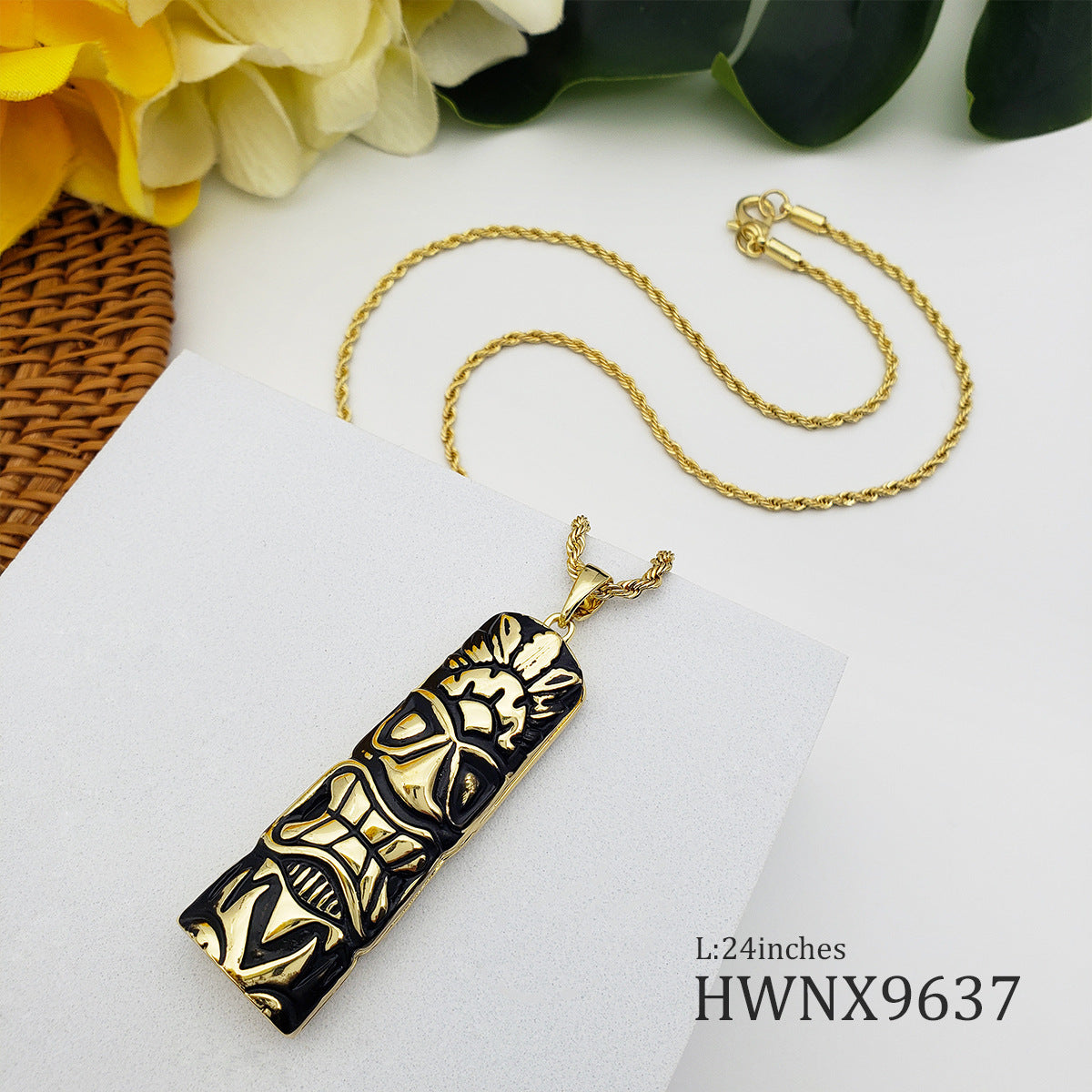 Hawaiian Tribe Style Black Oil Dripping Tiki Necklace Polynesian Totem Pendant