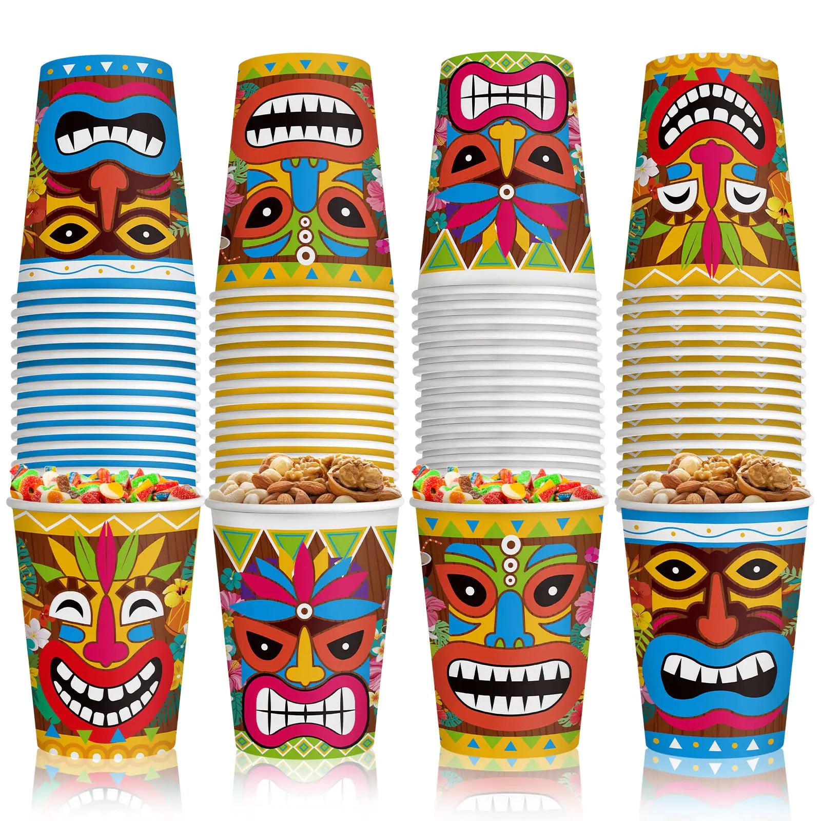 60 Pieces Tiki Cups 9 oz Tiki Cups Disposable Paper Cups Cute Party Decorations Summer Pool Party Decor for Kids Adults Beach Drinking Supplies (Hawaii)