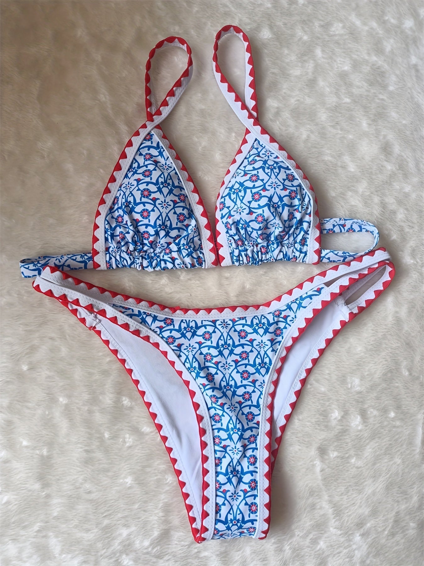 New Blossom Charm High-Cut Bikini Set For Summer – Strapless Floral Print Swimsuit with Elegant Embroidered Cut-Out Triangular Top Contrast Trim and Back Buckle – Women’s 2-Piece Summer Beachwear