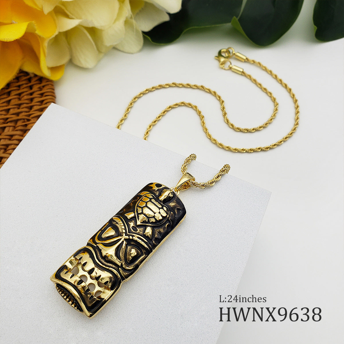 Hawaiian Tribe Style Black Oil Dripping Tiki Necklace Polynesian Totem Pendant