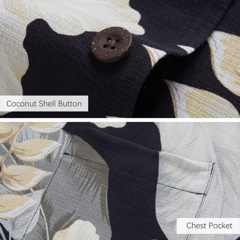 Men's Hawaiian Shirts Silk and Cotton Blend Button Down Short Sleeve Tropical Print Camp Shirts