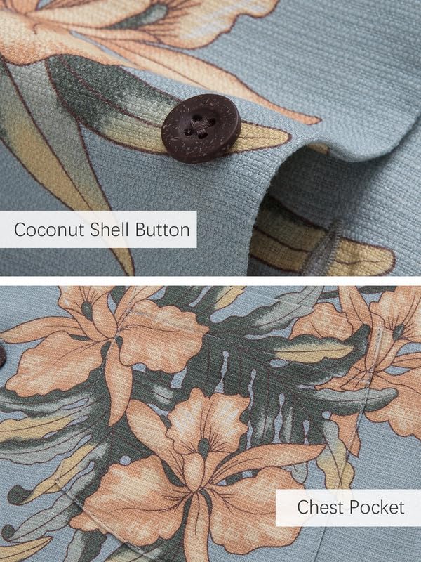 Men's Hawaiian Shirts Silk and Cotton Blend Button Down Short Sleeve Tropical Print Camp Shirts