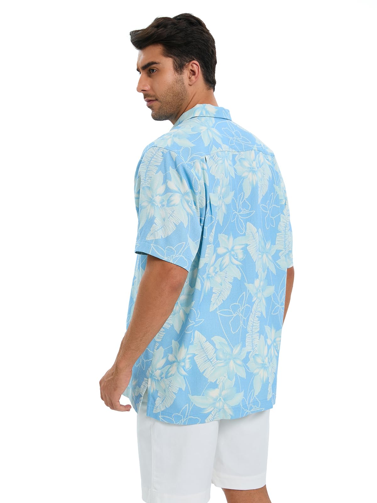 Men's Hawaiian Shirts Silk and Cotton Blend Button Down Short Sleeve Tropical Print Camp Shirts