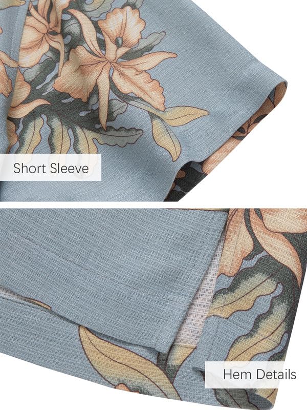 Men's Hawaiian Shirts Silk and Cotton Blend Button Down Short Sleeve Tropical Print Camp Shirts