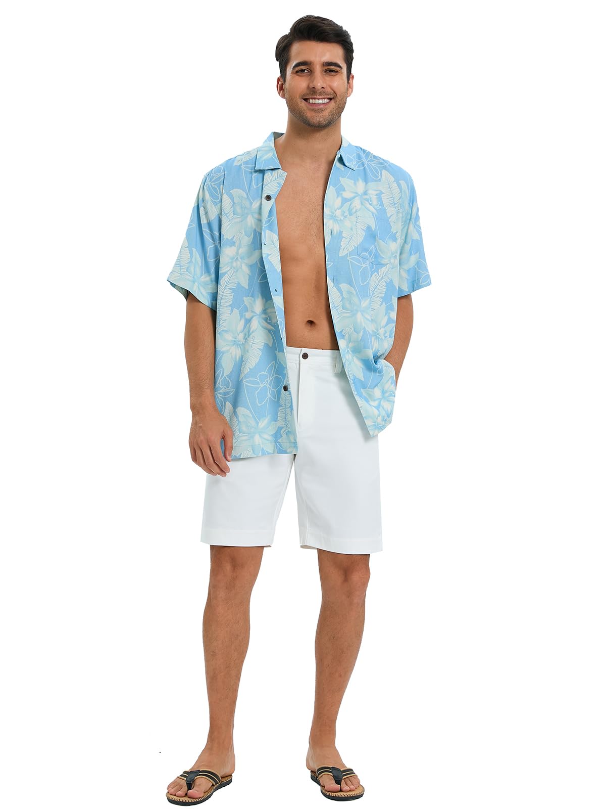 Men's Hawaiian Shirts Silk and Cotton Blend Button Down Short Sleeve Tropical Print Camp Shirts