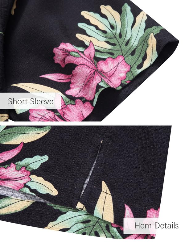 Men's Hawaiian Shirts Silk and Cotton Blend Button Down Short Sleeve Tropical Print Camp Shirts