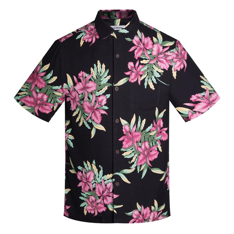 Men's Hawaiian Shirts Silk and Cotton Blend Button Down Short Sleeve Tropical Print Camp Shirts
