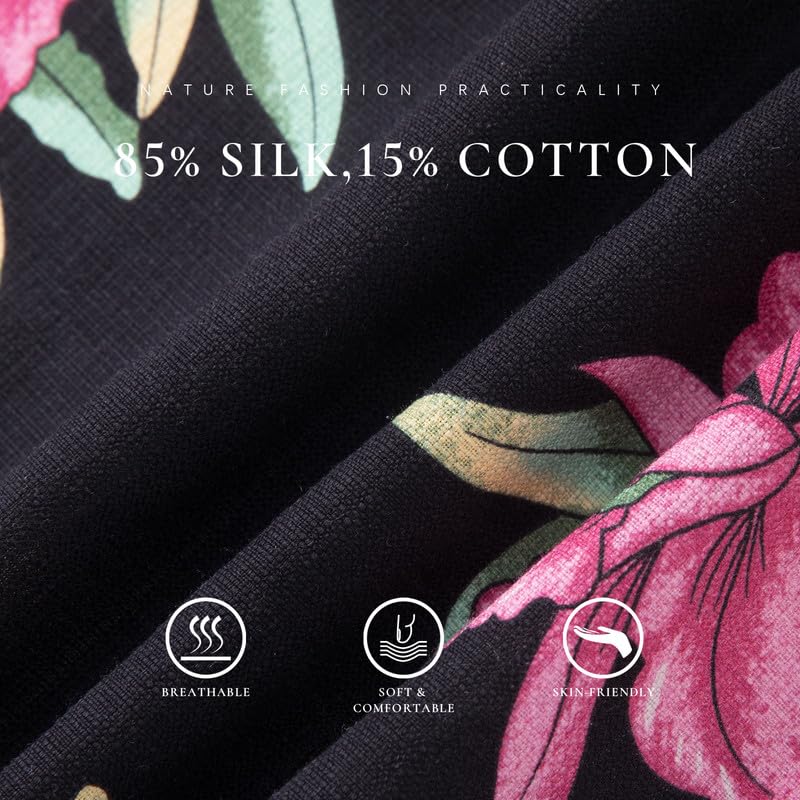 Men's Hawaiian Shirts Silk and Cotton Blend Button Down Short Sleeve Tropical Print Camp Shirts