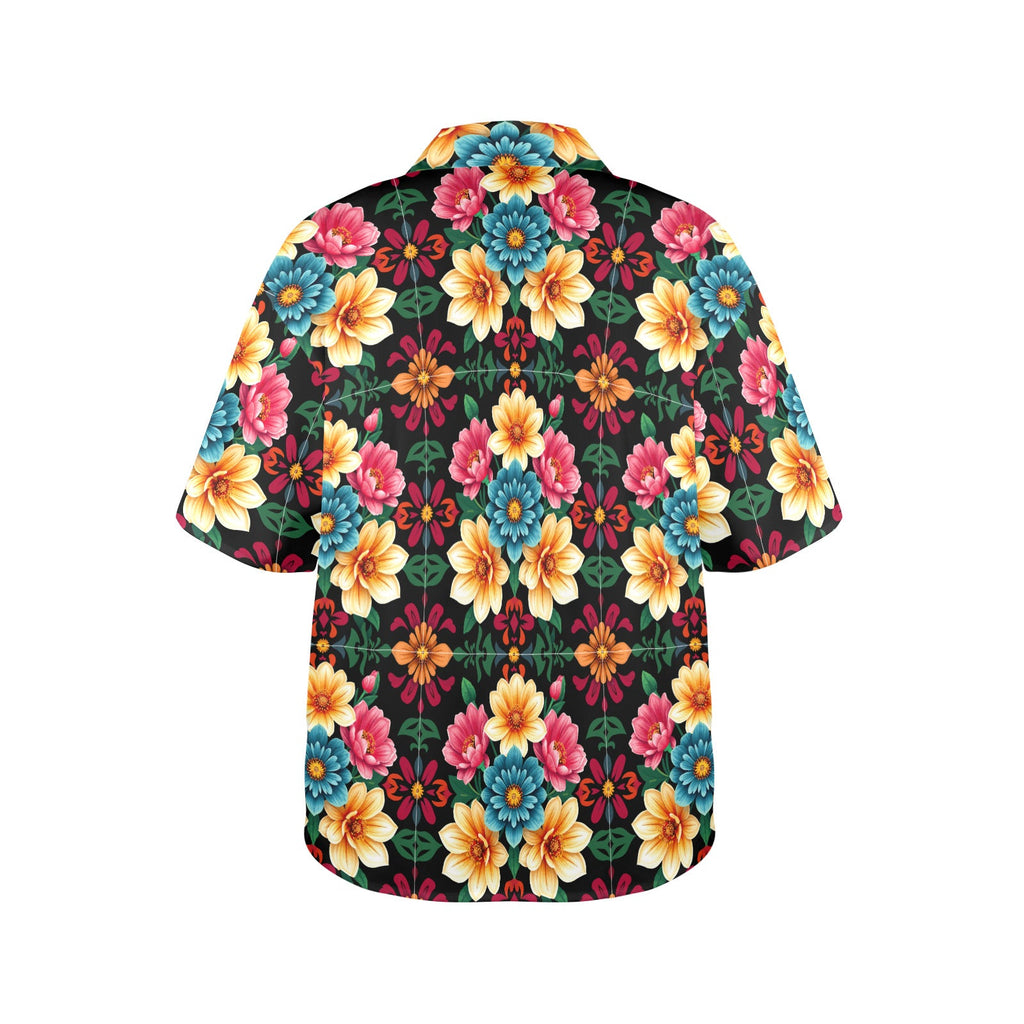 Colorful Flowers Women's All Over Print Hawaiian Shirt (Made in USA)
