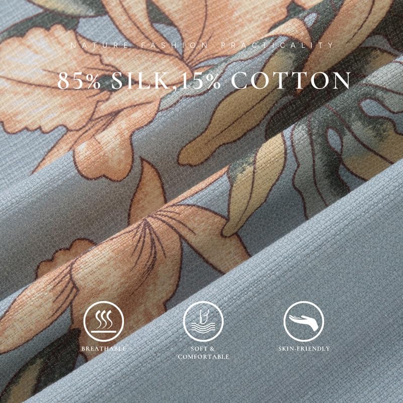 Men's Hawaiian Shirts Silk and Cotton Blend Button Down Short Sleeve Tropical Print Camp Shirts