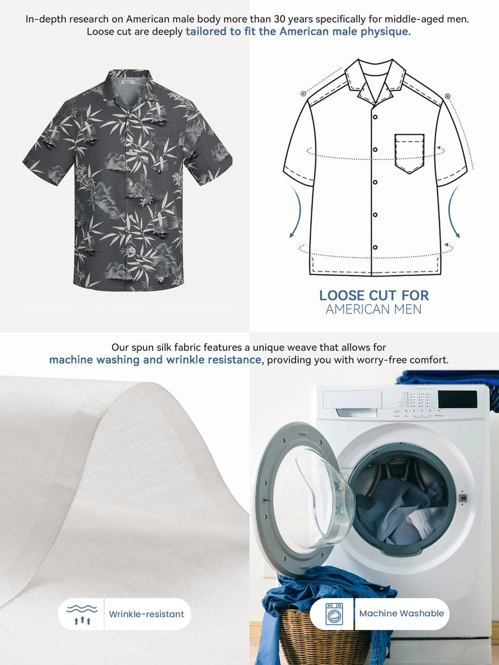 Men's Hawaiian Shirts Silk and Cotton Blend Button Down Short Sleeve Tropical Print Camp Shirts