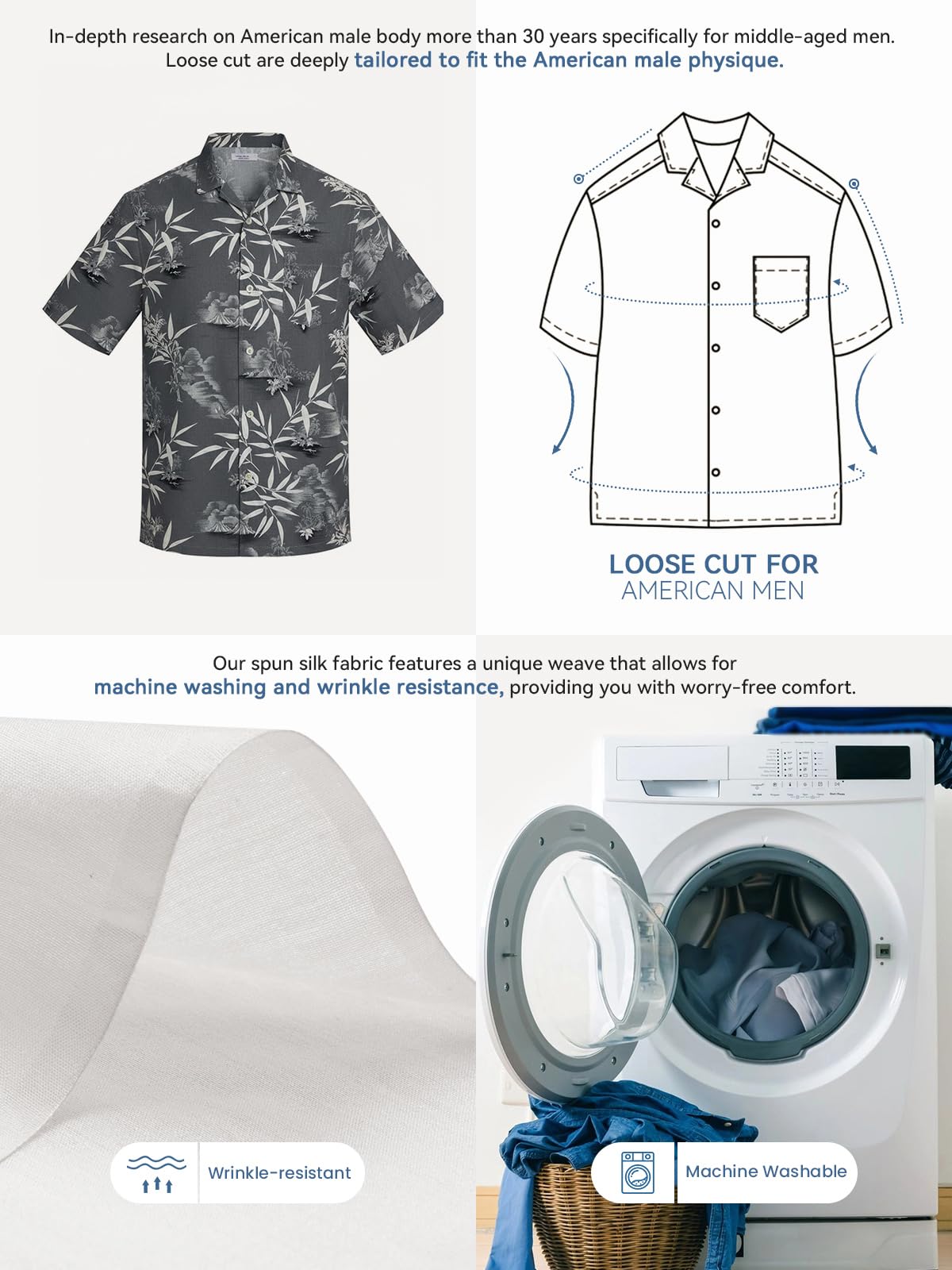 Men's Hawaiian Shirts Silk and Cotton Blend Button Down Short Sleeve Tropical Print Camp Shirts