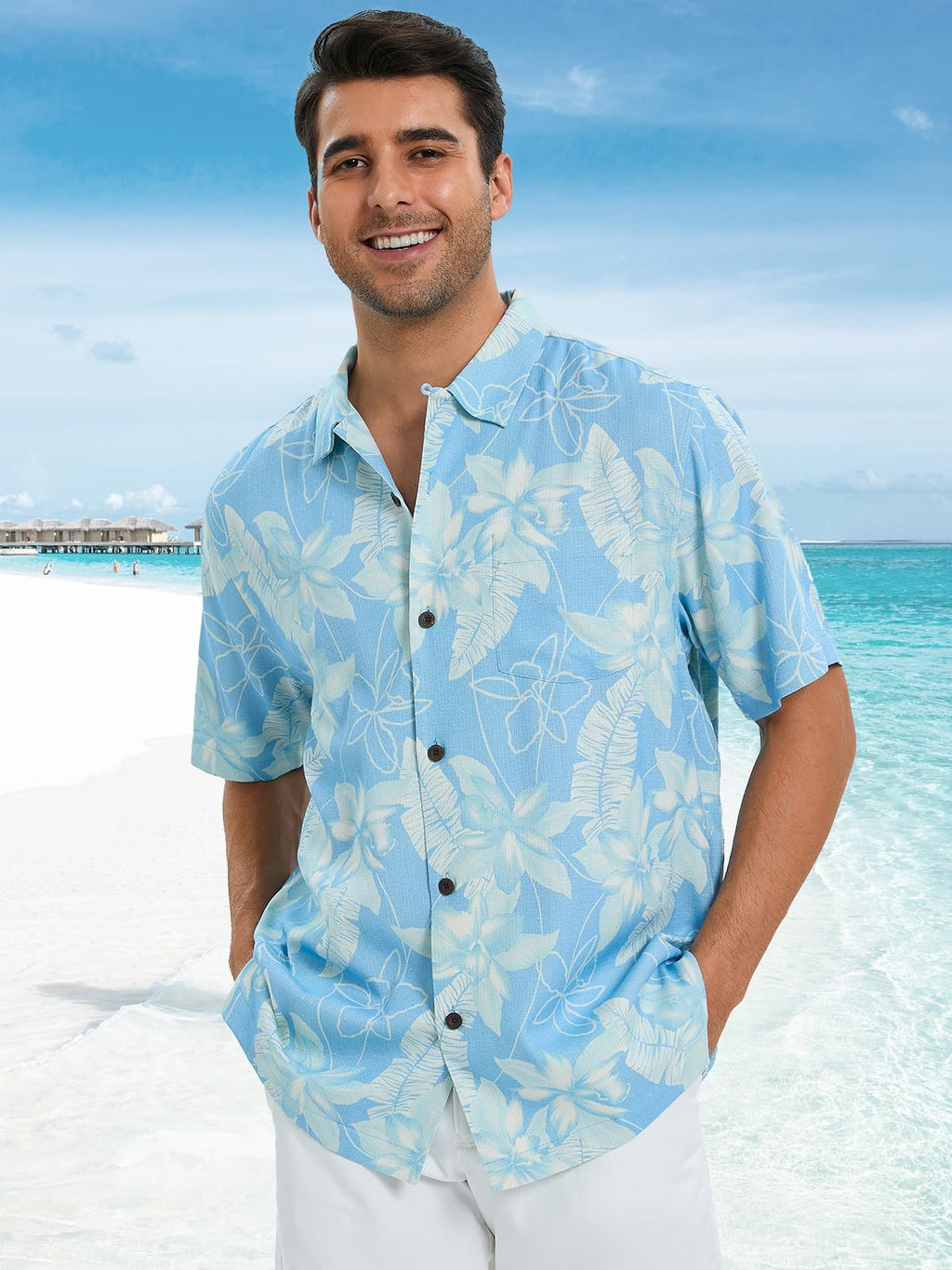 Men's Hawaiian Shirts Silk and Cotton Blend Button Down Short Sleeve Tropical Print Camp Shirts