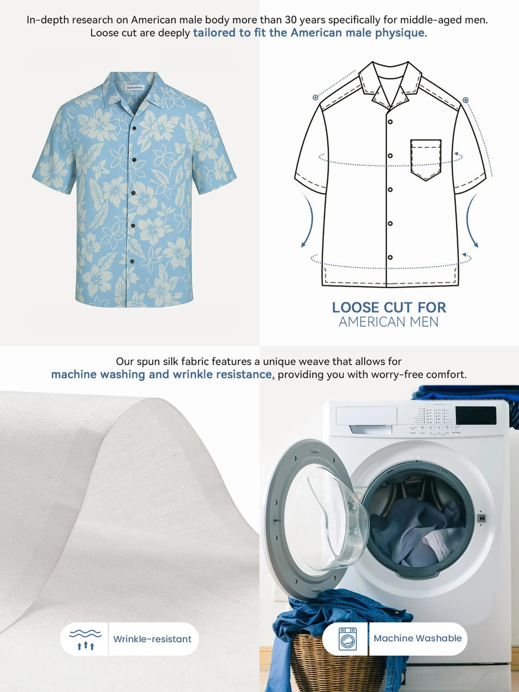 Men's Hawaiian Shirts Silk and Cotton Blend Button Down Short Sleeve Tropical Print Camp Shirts