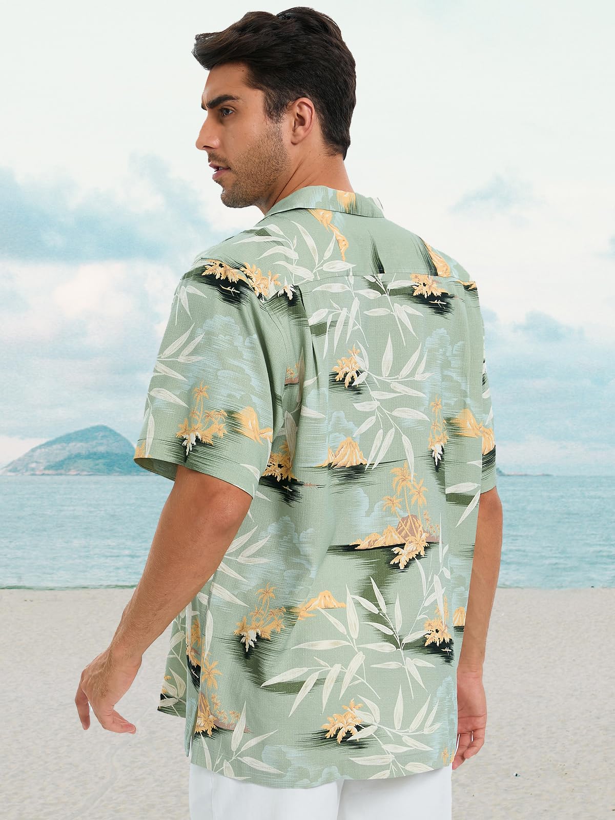 Men's Hawaiian Shirts Silk and Cotton Blend Button Down Short Sleeve Tropical Print Camp Shirts