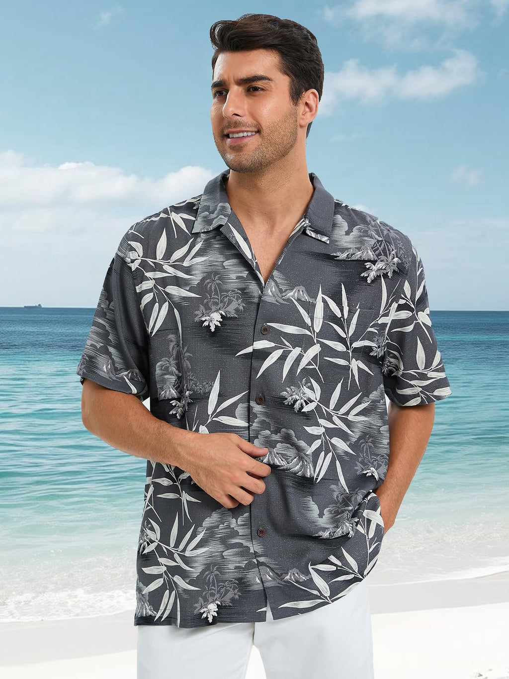 Men's Hawaiian Shirts Silk and Cotton Blend Button Down Short Sleeve Tropical Print Camp Shirts