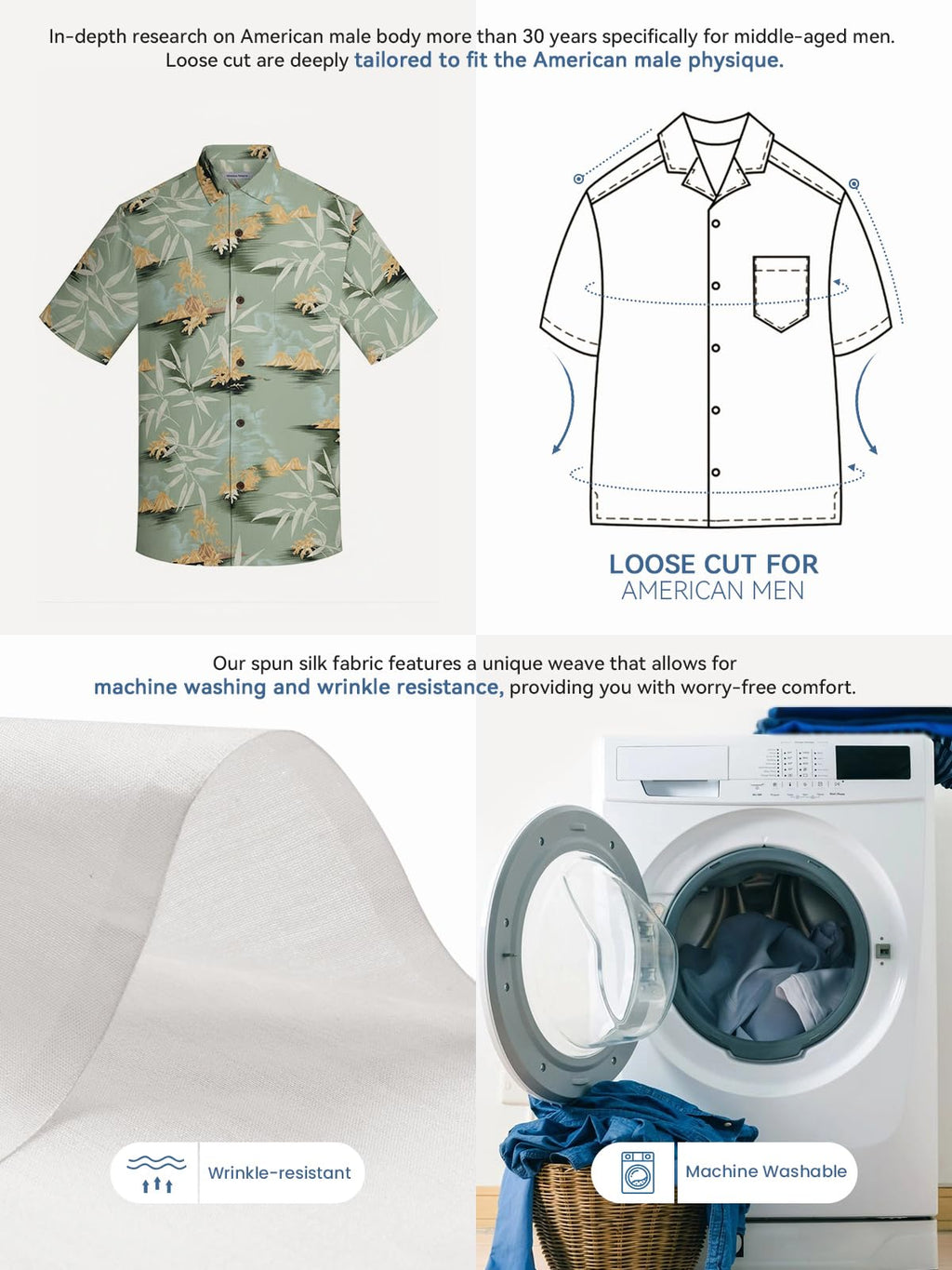 Men's Hawaiian Shirts Silk and Cotton Blend Button Down Short Sleeve Tropical Print Camp Shirts