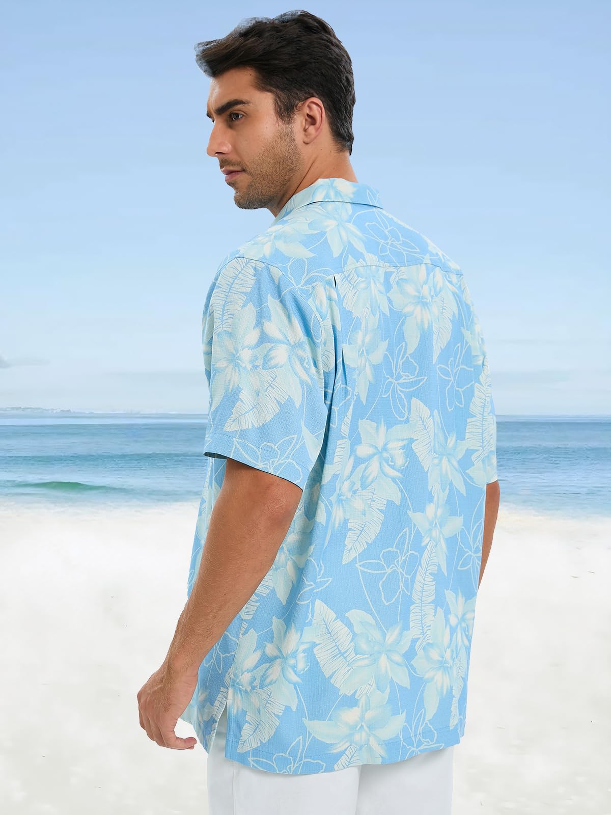 Men's Hawaiian Shirts Silk and Cotton Blend Button Down Short Sleeve Tropical Print Camp Shirts