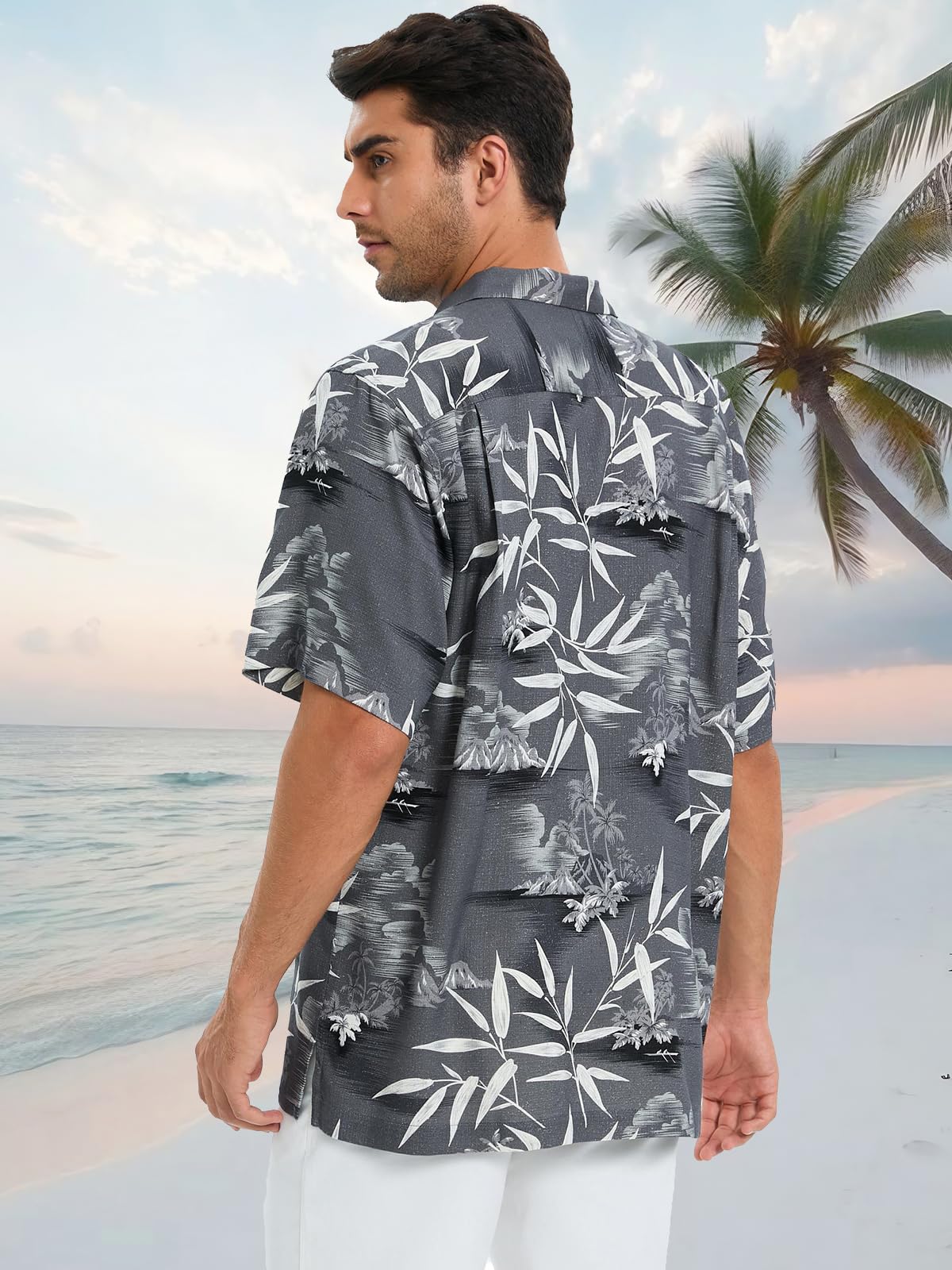 Men's Hawaiian Shirts Silk and Cotton Blend Button Down Short Sleeve Tropical Print Camp Shirts