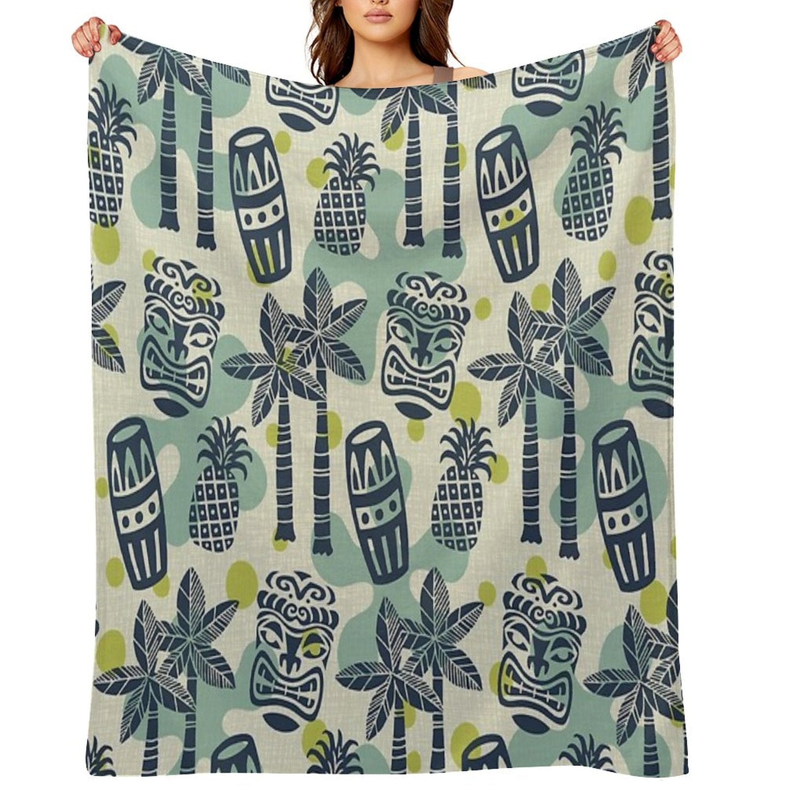 Retro Mid Century Modern Tiki Pattern Throw Blanket
