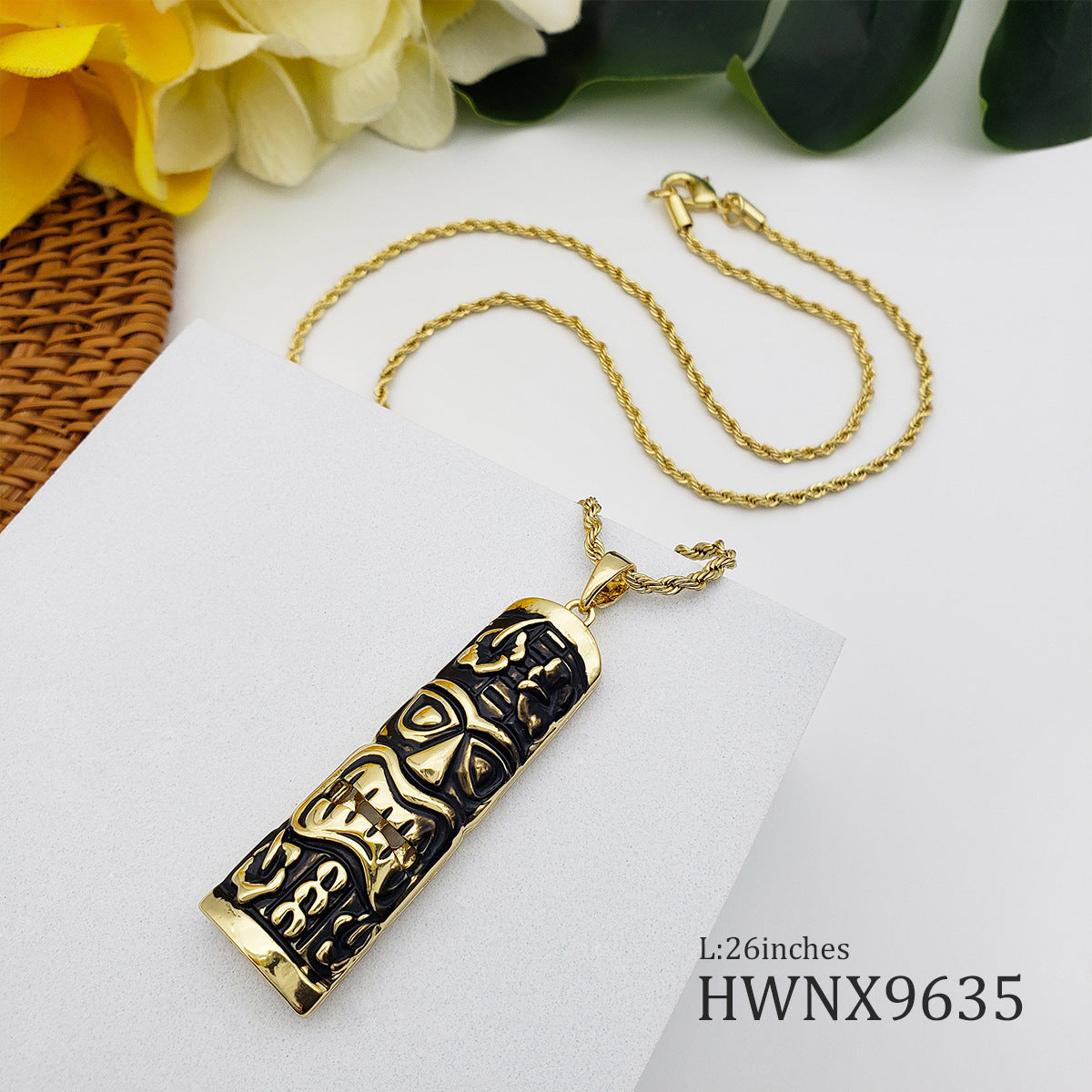 Hawaiian Tribe Style Black Oil Dripping Tiki Necklace Polynesian Totem Pendant