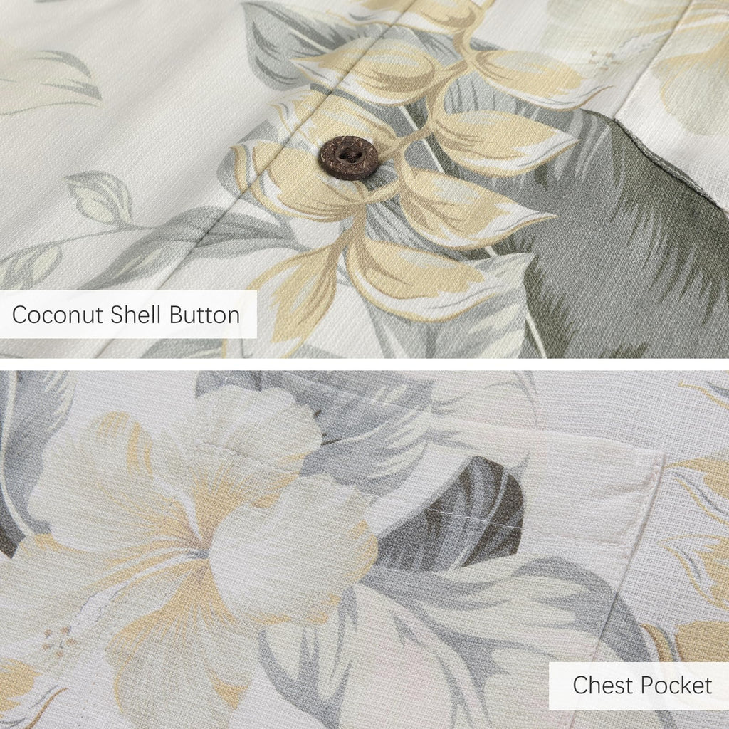 Men's Hawaiian Shirts Silk and Cotton Blend Button Down Short Sleeve Tropical Print Camp Shirts