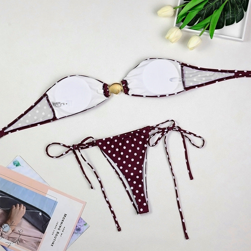 Sexy Tube Top Bikini Three-piece Set Polka Dot European And American