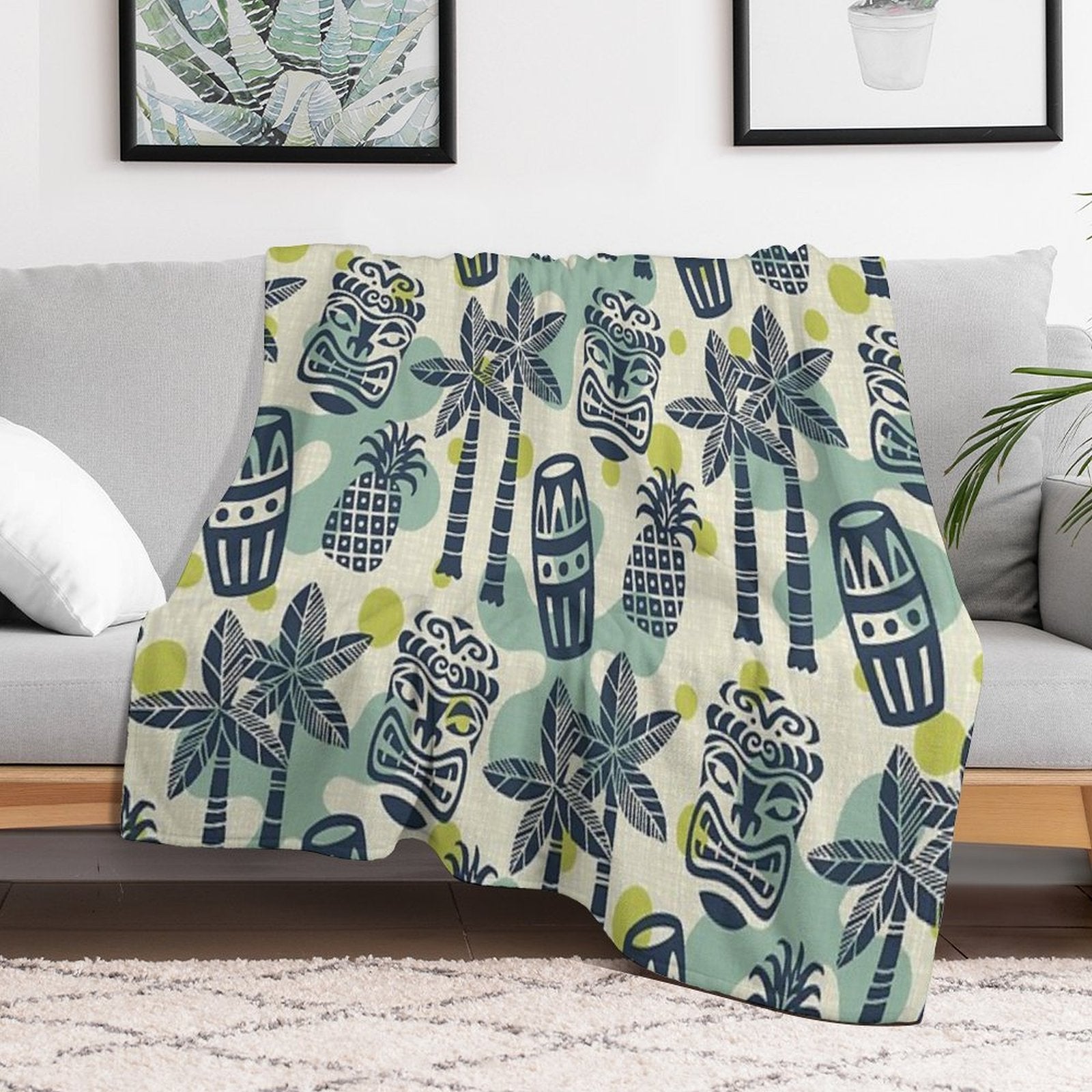 Retro Mid Century Modern Tiki Pattern Throw Blanket