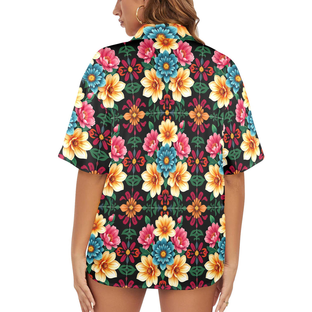 Colorful Flowers Women's All Over Print Hawaiian Shirt (Made in USA)