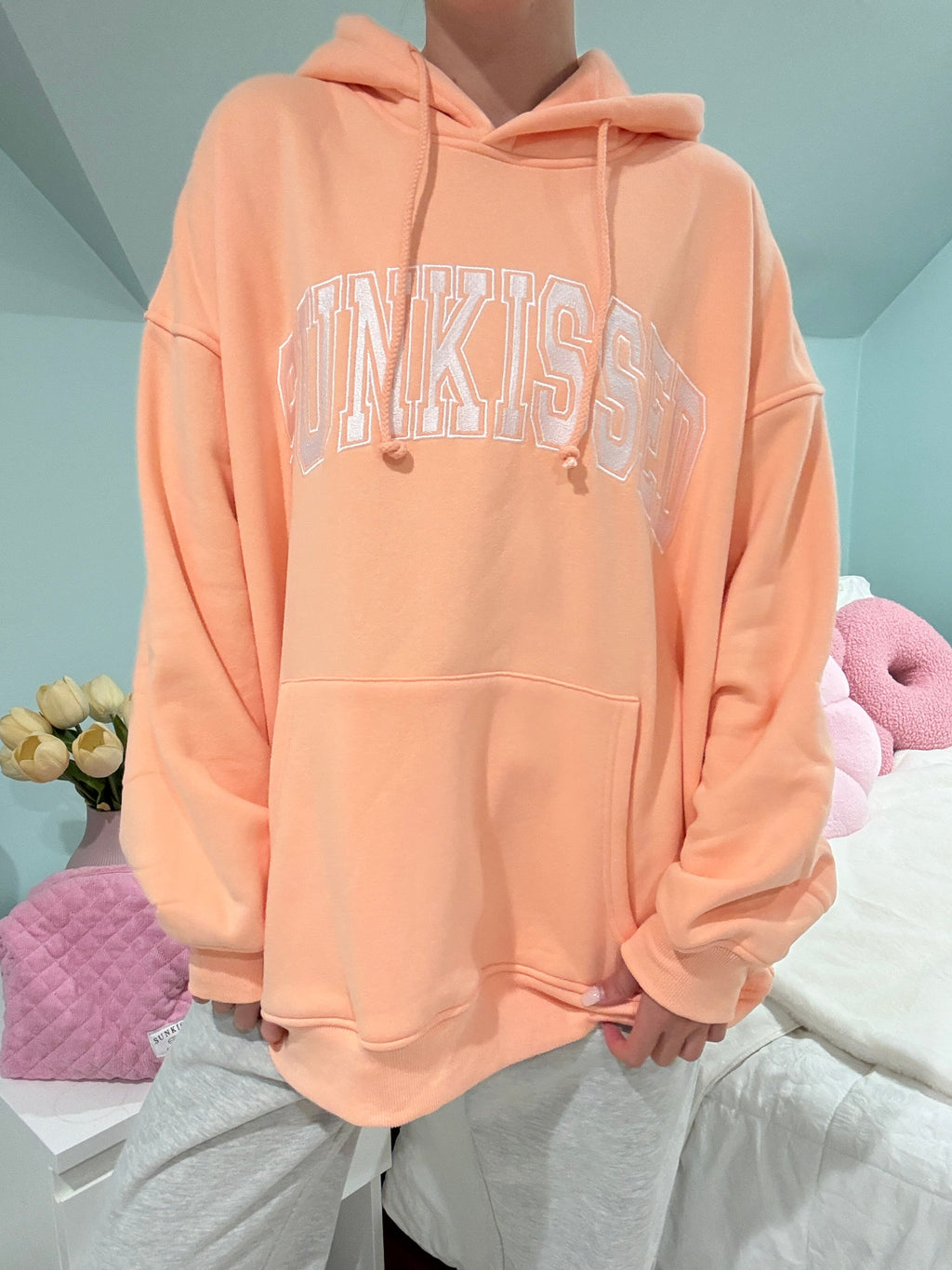 Sherbet Orange Varsity Embroider Hoodie