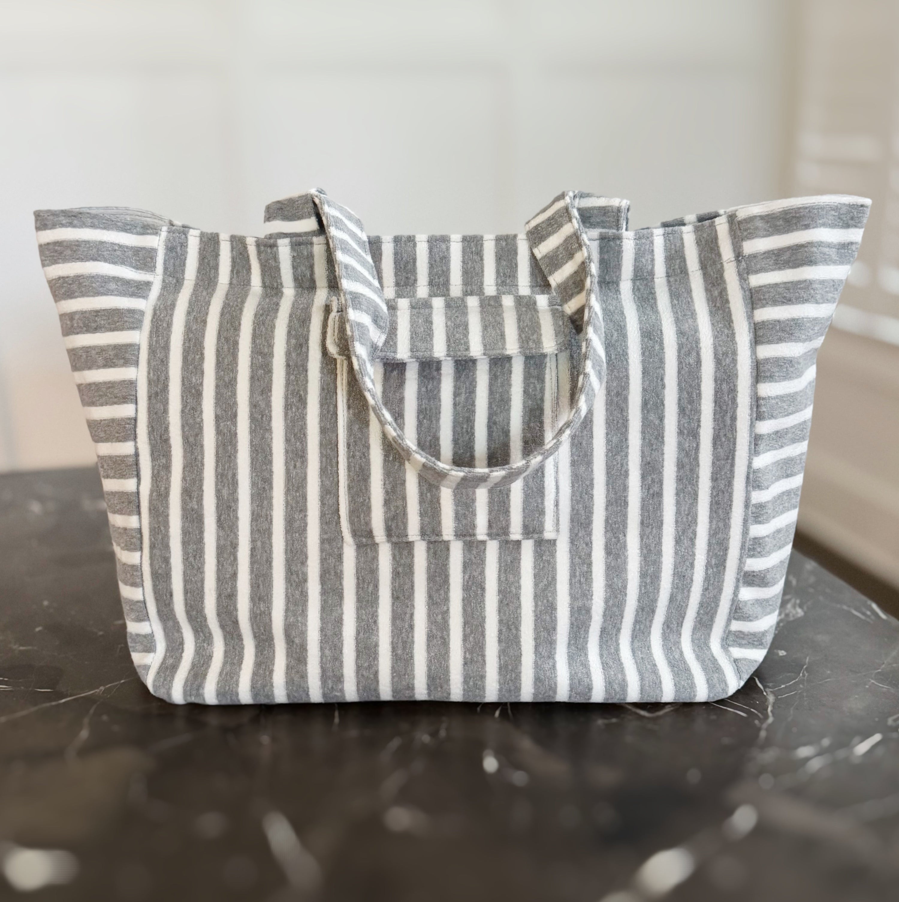 Jumbo Terry Cloth Carryall Striped Beach Bag-3
