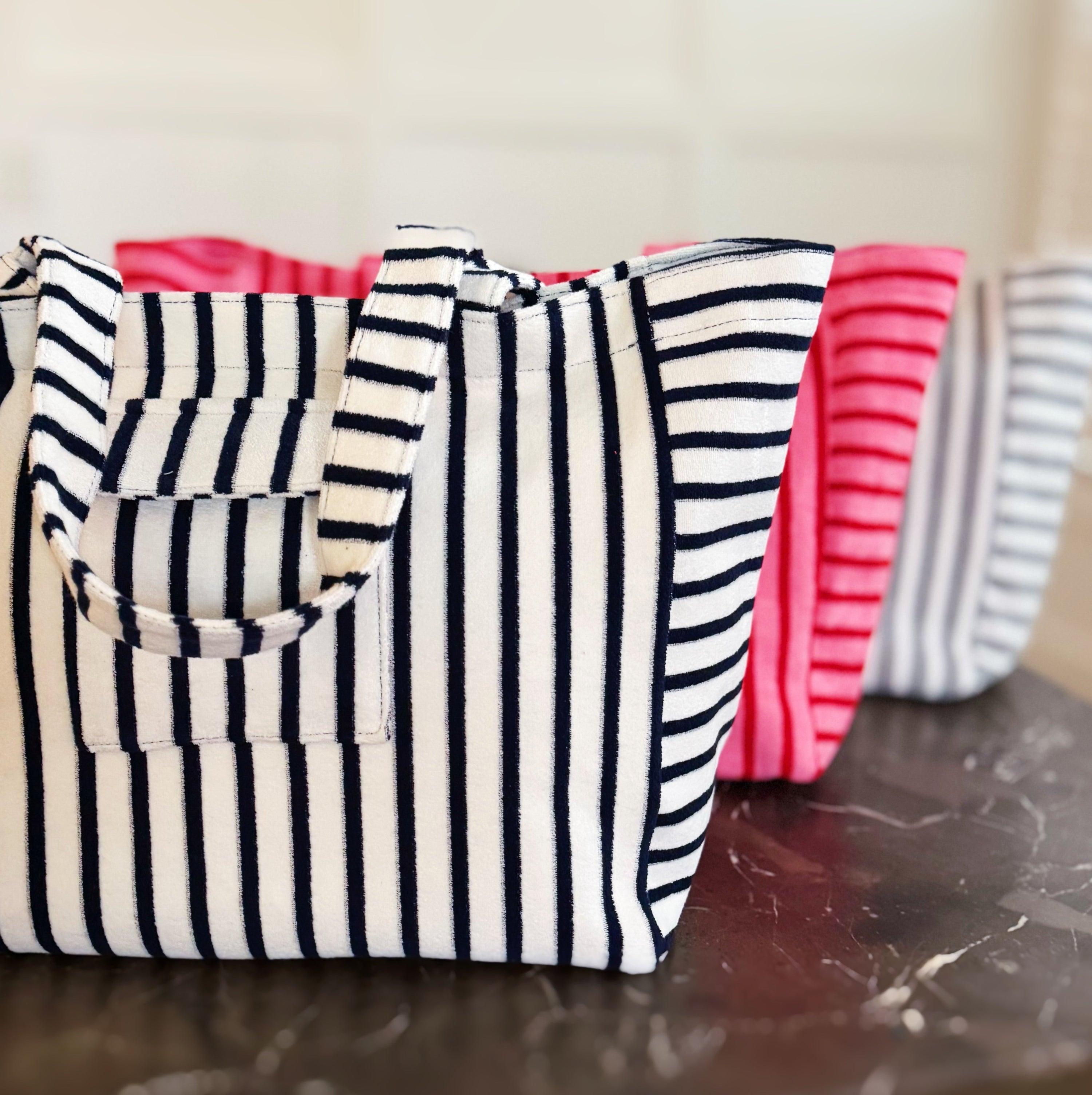 Jumbo Terry Cloth Carryall Striped Beach Bag-0