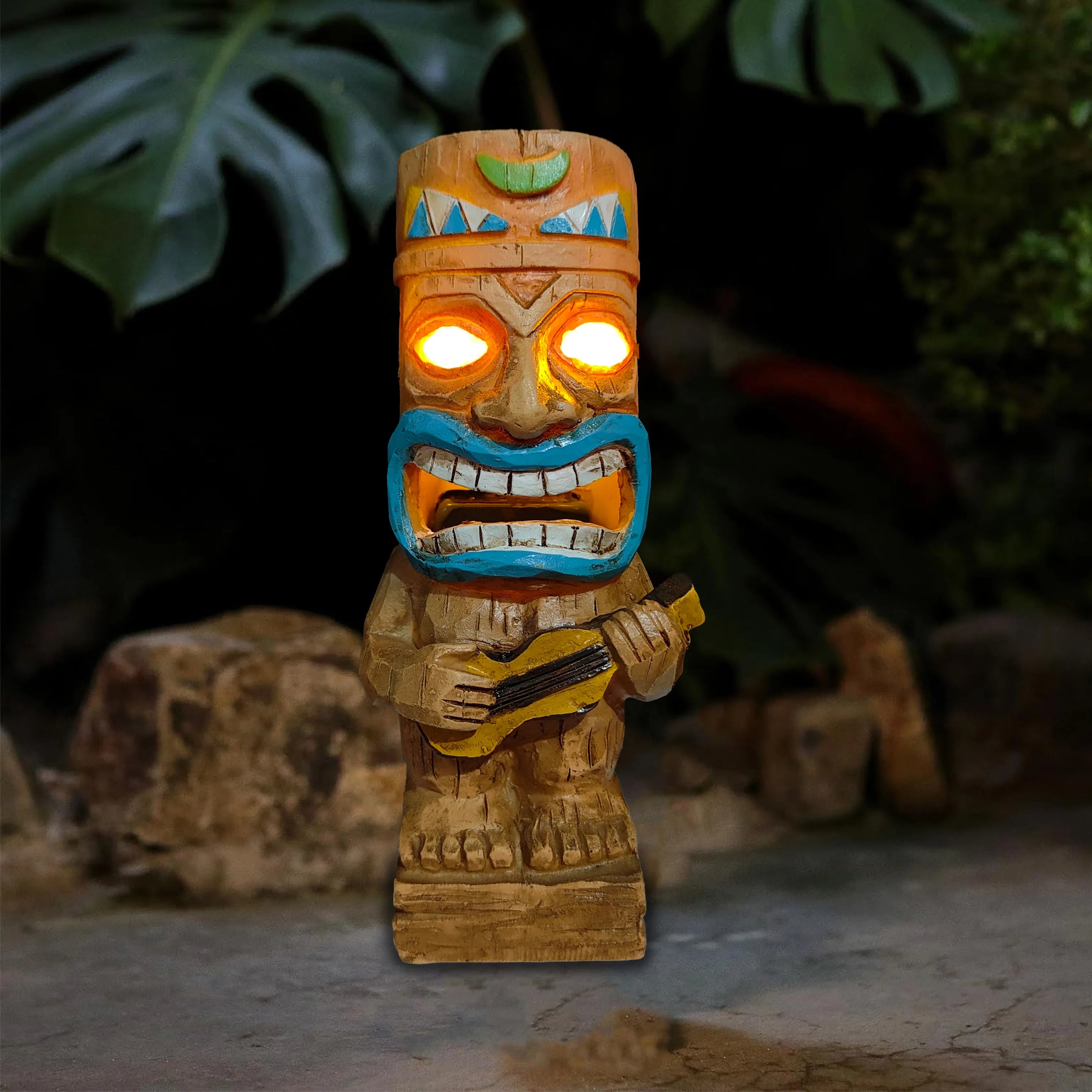 Tiki Totem Decor for Hawaiian Party, Solar Tiki Lights Outdoor Statues Backyard,Tropical Decor, Garden Statues for Outside Patio