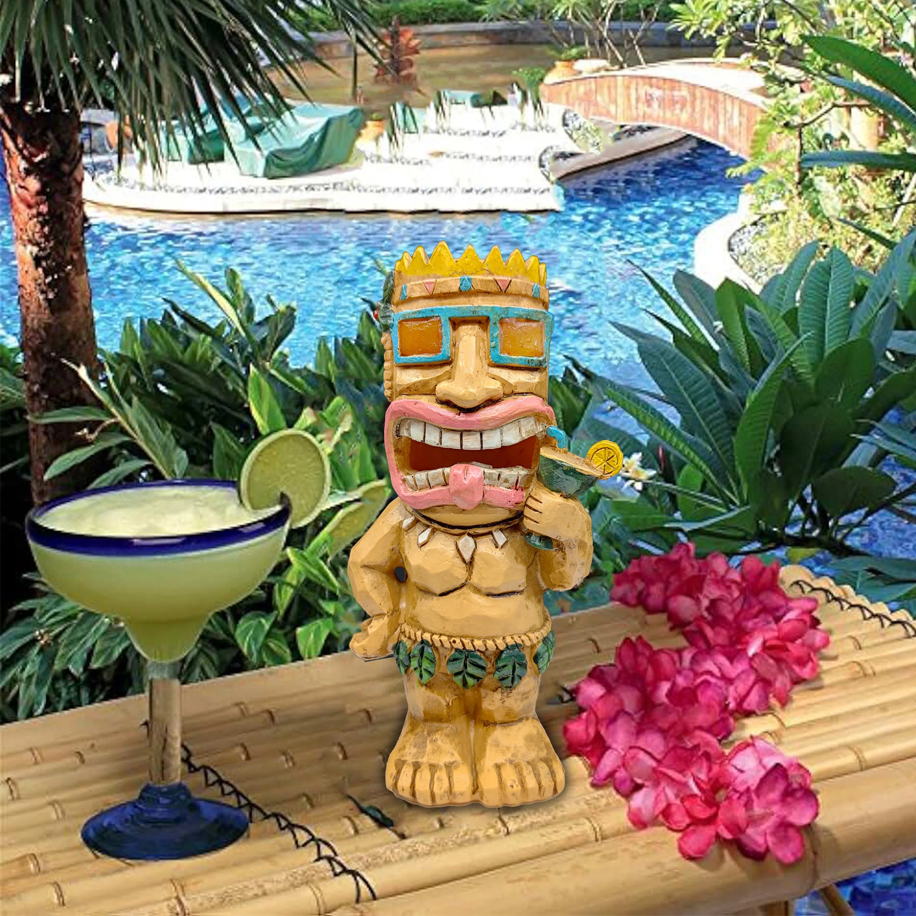 Tiki Totem Decor for Hawaiian Party, Solar Tiki Lights Outdoor Statues Backyard,Tropical Decor, Garden Statues for Outside Patio