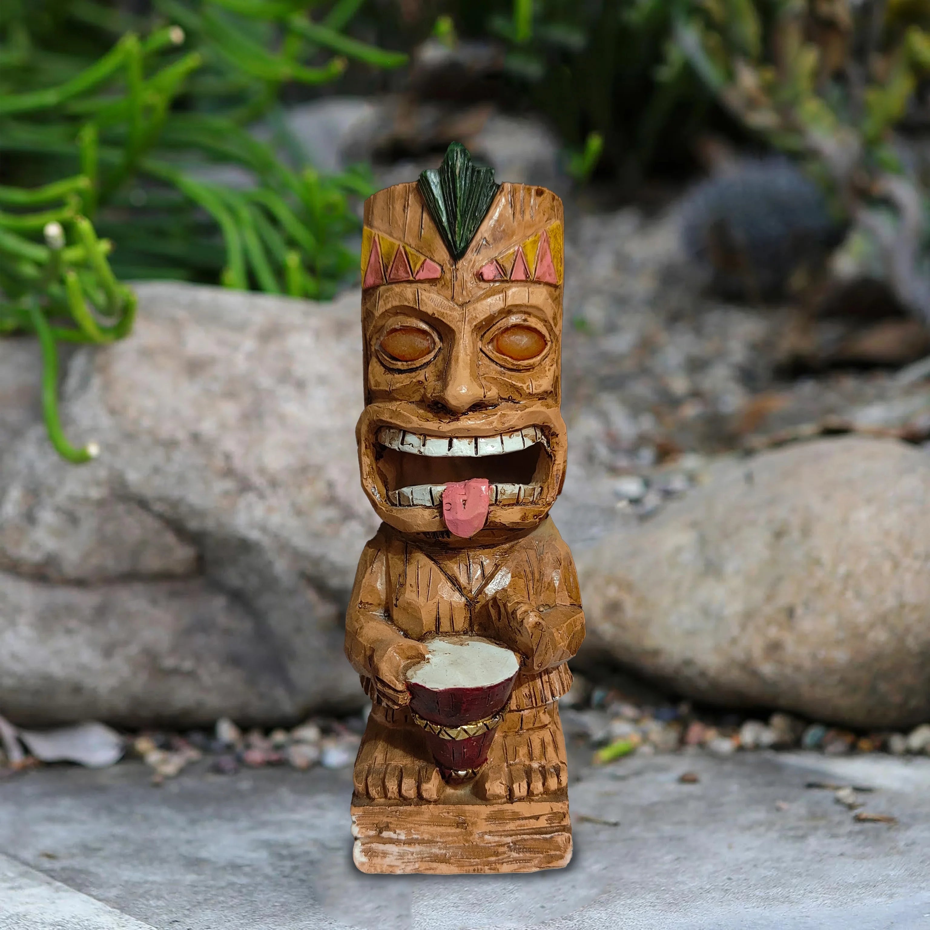Tiki Totem Decor for Hawaiian Party, Solar Tiki Lights Outdoor Statues Backyard,Tropical Decor, Garden Statues for Outside Patio