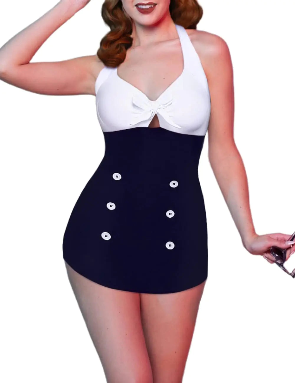 Ekouaer Womens One Piece Swimwear Swimsuits Tummy Control Vintage Bathing Suits X-Large White