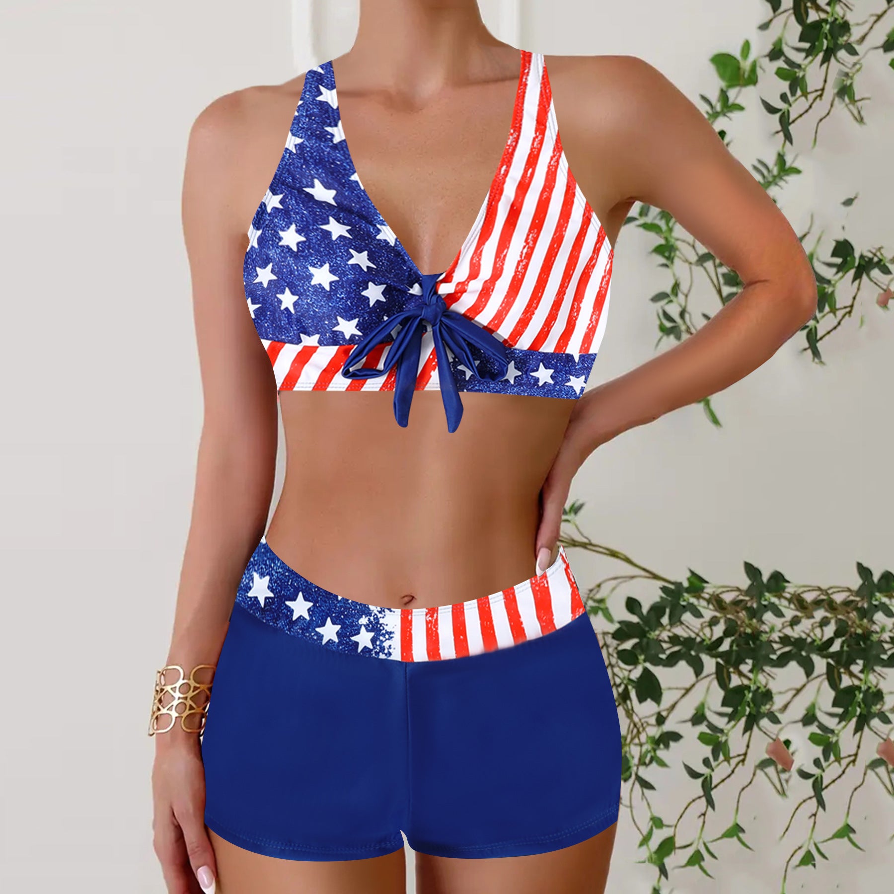 Fashionable Women's Two-Piece Boxer Swimsuit