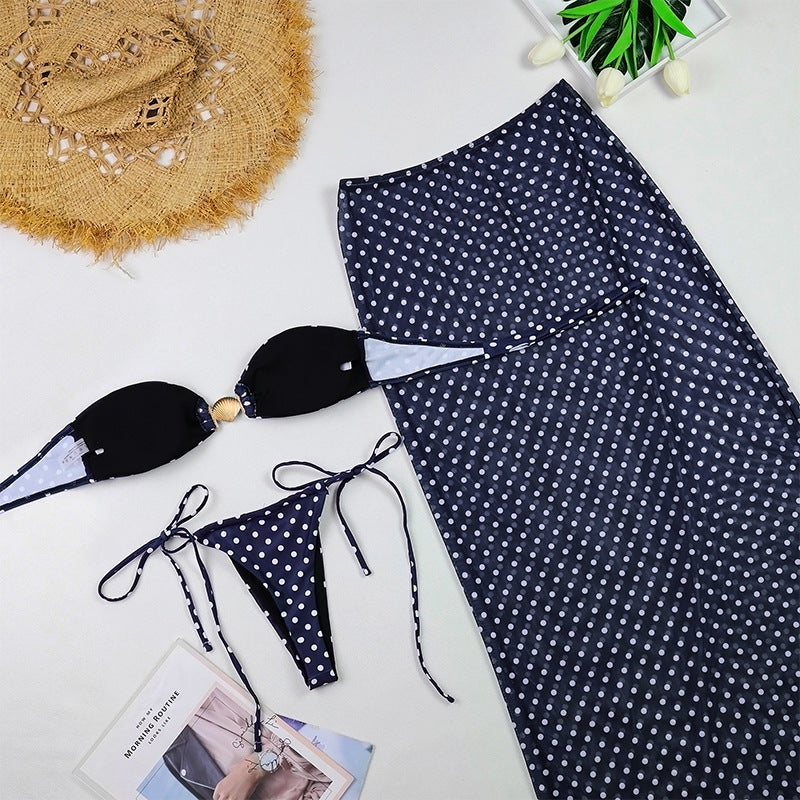 Sexy Tube Top Bikini Three-piece Set Polka Dot European And American