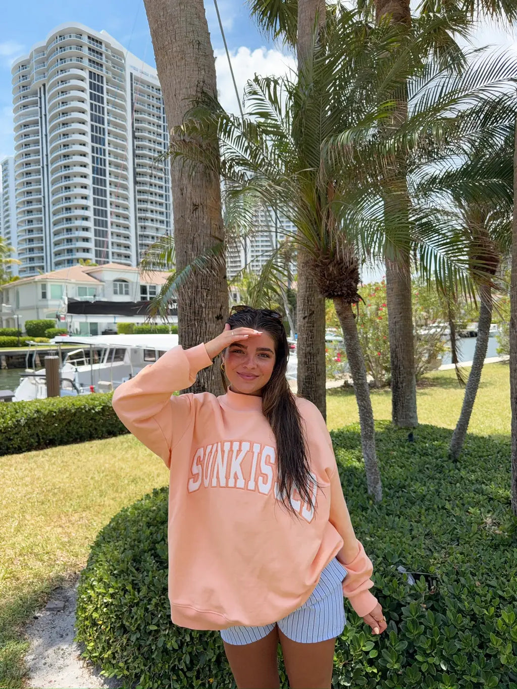 Papaya Orange Varsity Sunkissed Embroidered Mockneck Sweatshirt 100% Cotton
