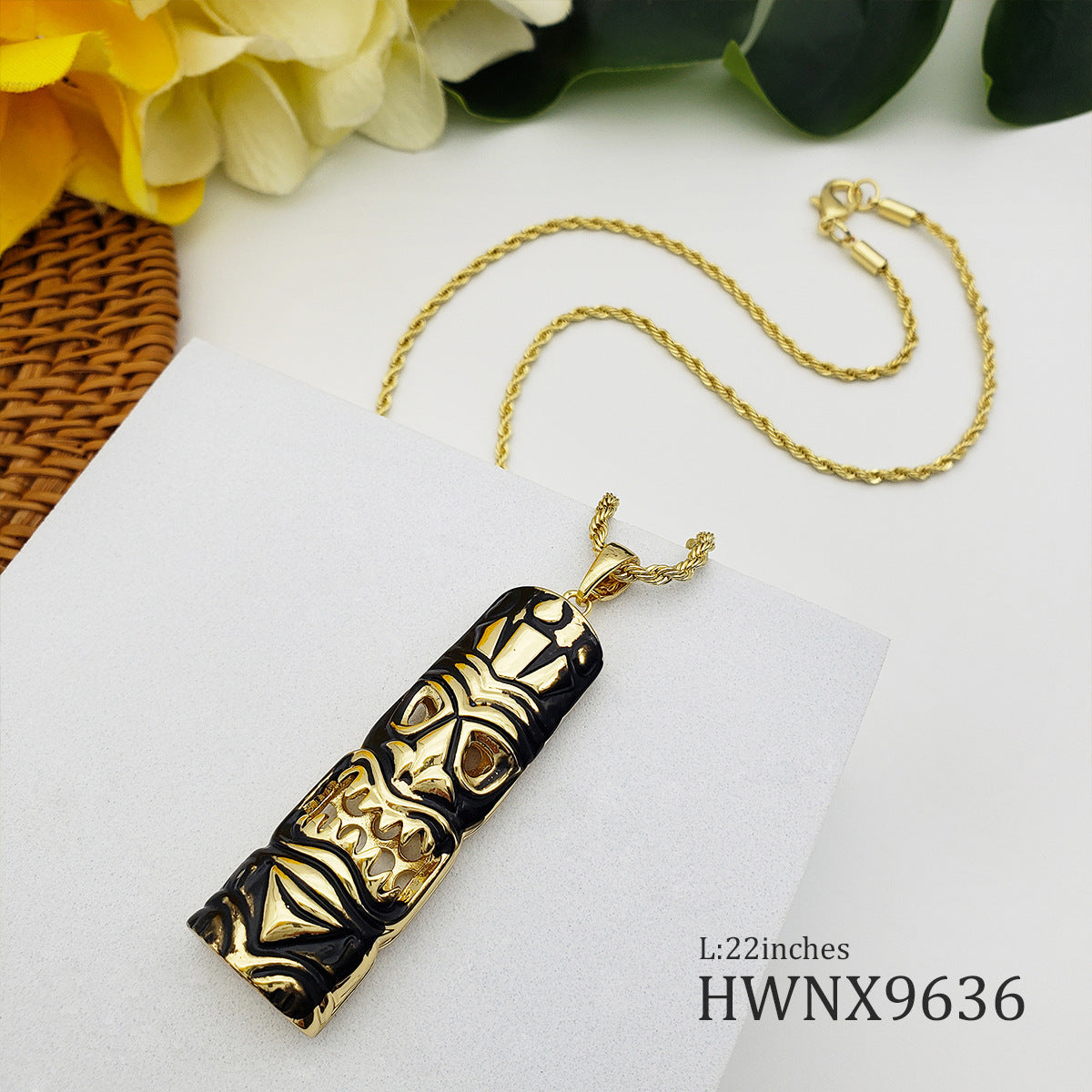 Hawaiian Tribe Style Black Oil Dripping Tiki Necklace Polynesian Totem Pendant