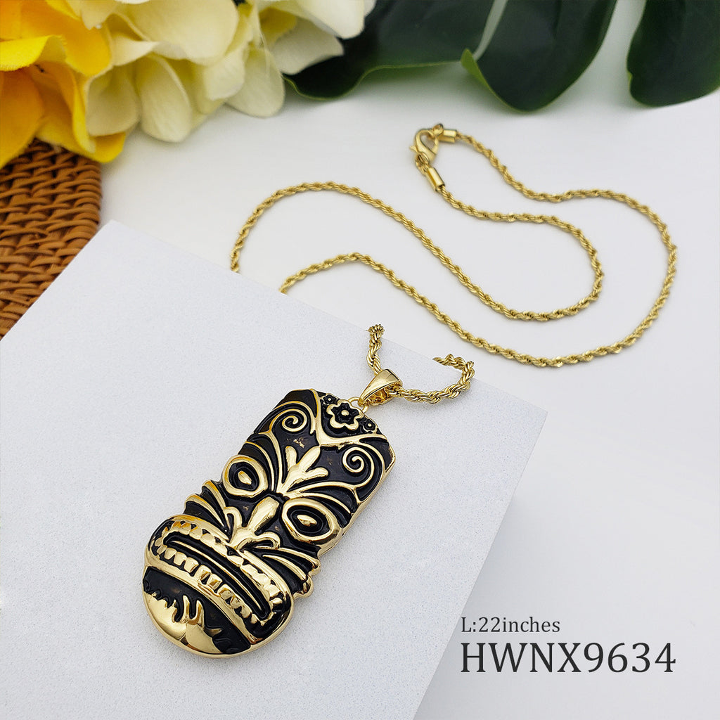 Hawaiian Tribe Style Black Oil Dripping Tiki Necklace Polynesian Totem Pendant