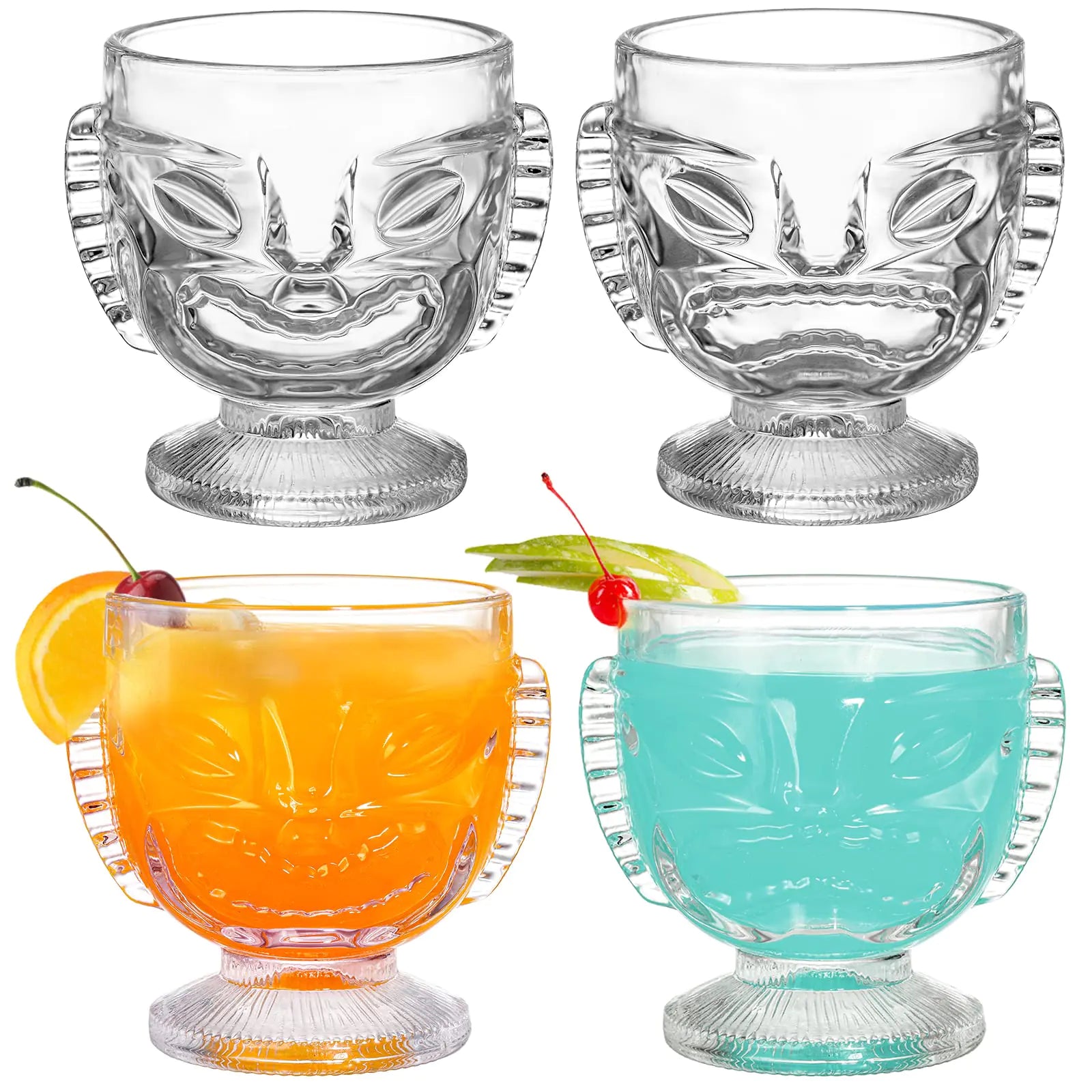 TOPZEA 4 Pack Tiki Glasses 14 oz Clear Tiki Mug Set Modern Bar Cocktail Glass Hawaiian Luau Party Mugs Drinkware Beverage Drink Cups for Exotic Cocktail Mai Tai Pina Colada Punch